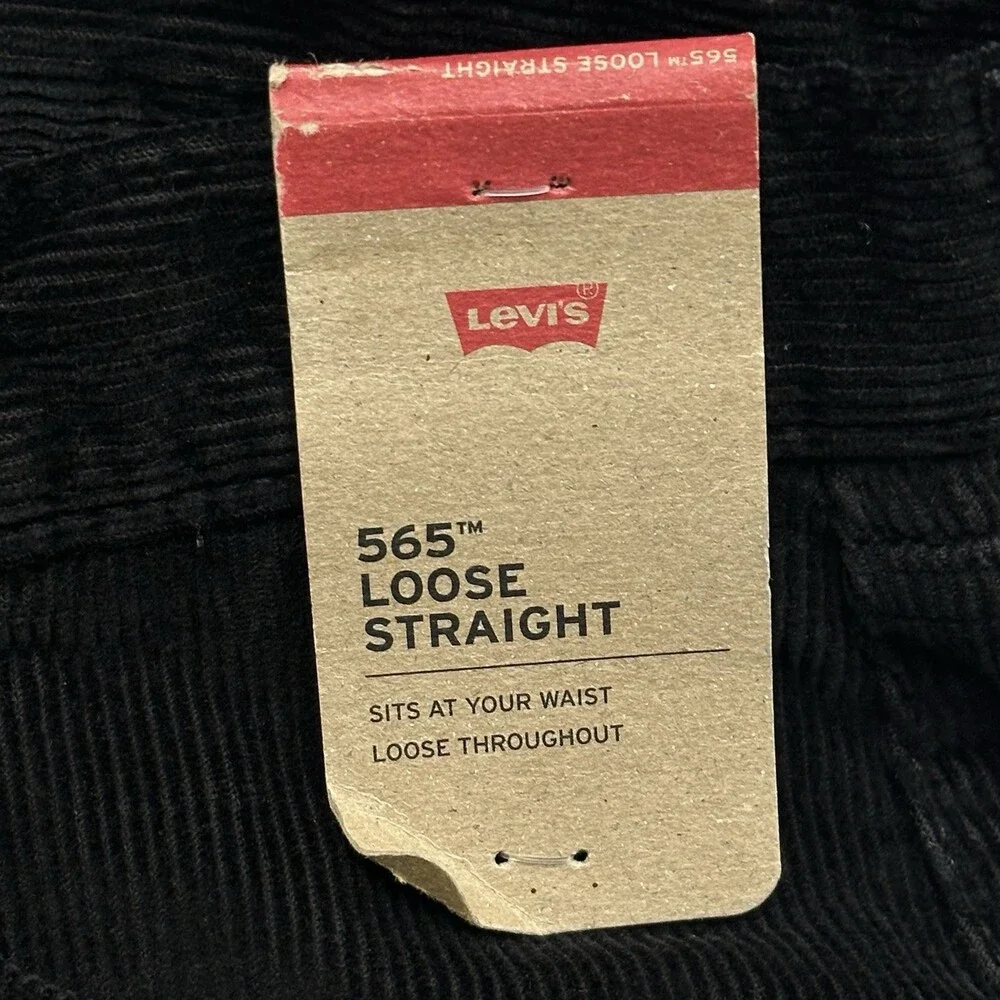 Levi's 565 Loose Straight Men's Size 32x34 Black 100% Cotton Corduroy Jeans NWT
